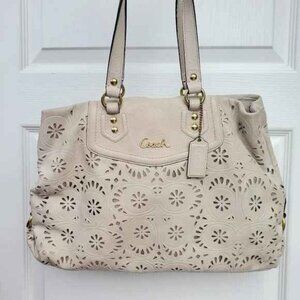 Authentic COACH cut Ashley Ivory Leather Carryall Shoulder Bag #21883 - Rare!
